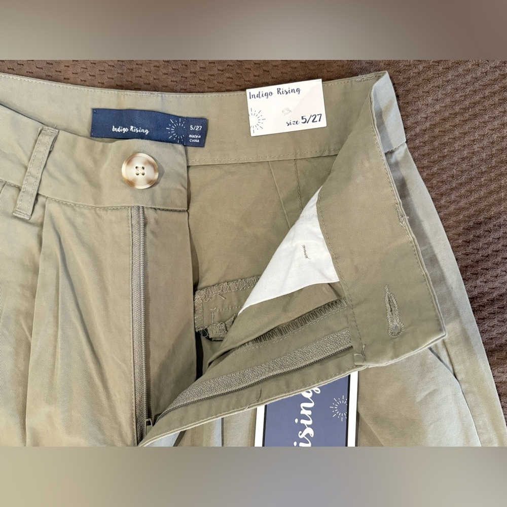 NWT Indigo Rising Khaki Green Pleated Wide-Leg High-Waisted Trouser Pant - 5/27 - Picture 3 of 8
